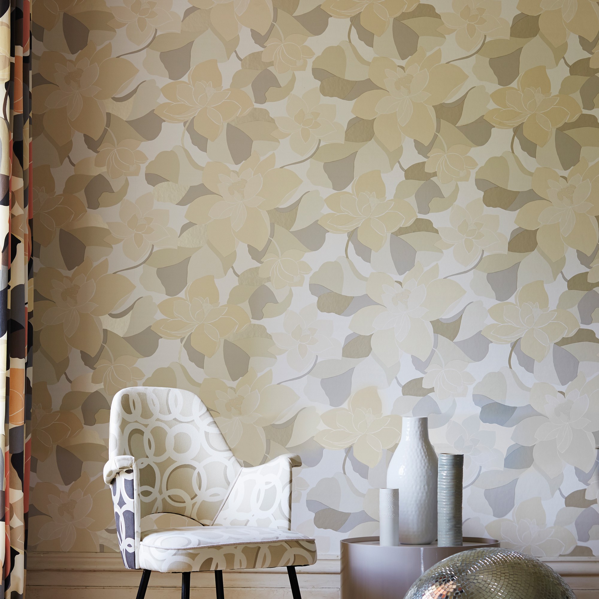 Diva Wallpaper 110859 By Scion In Graphite Linen Beige